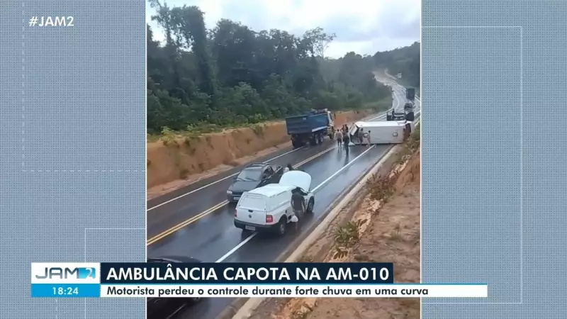 Ambulância Capota em Curva Fechada da AM-010 Durante Temporal no Amazonas