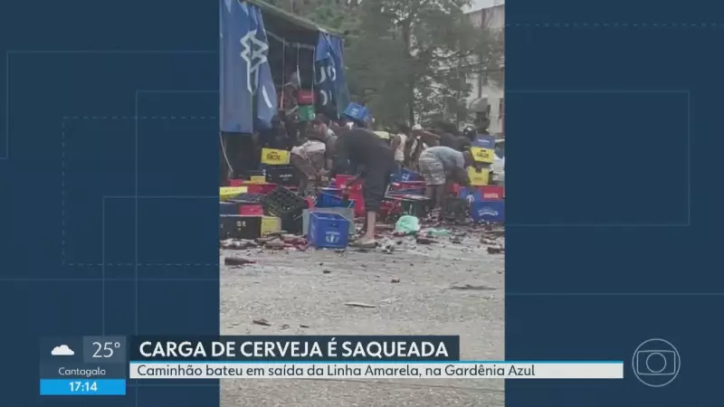 Caminhão de Cerveja Tomba no Rio e Carga é Saqueada por População em Cena de Caos