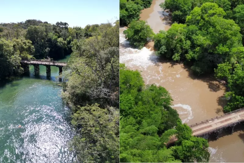 Chuva transforma rio de águas cristalinas de Bonito em lama: veja o antes e depois