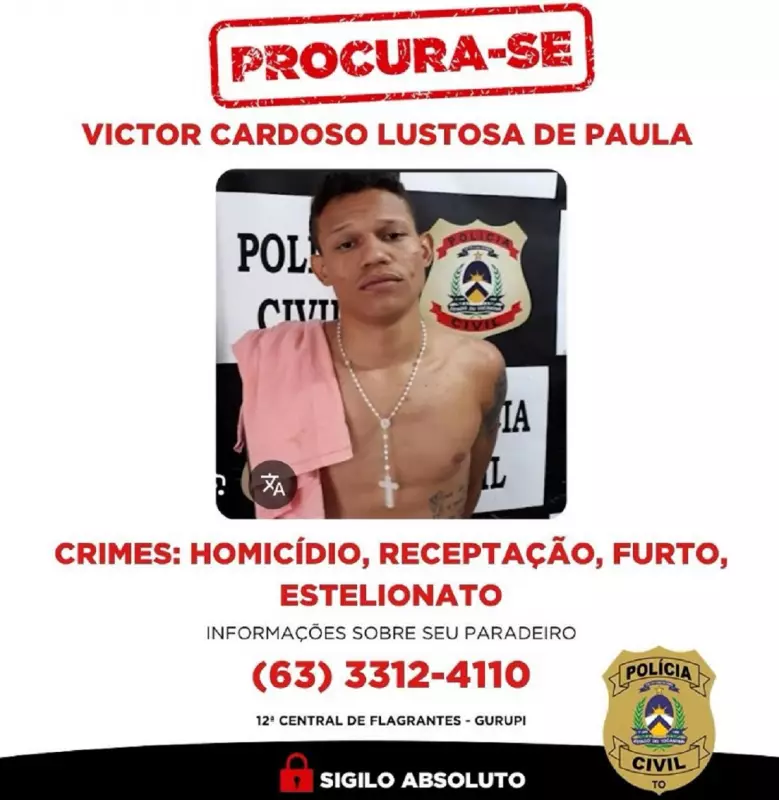 Fugitivo se entrega à polícia após escapar durante transporte para hospital no Tocantins