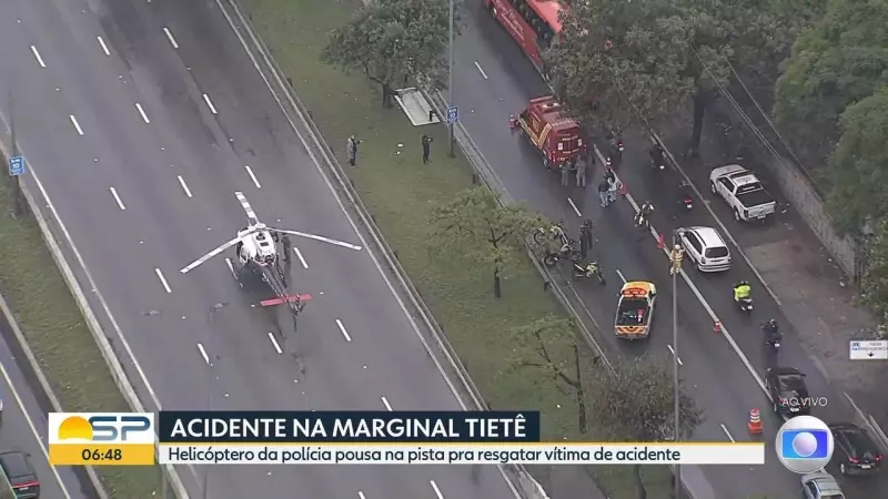 Helicóptero da PM pousa na Marginal Tietê para resgate dramático após acidente