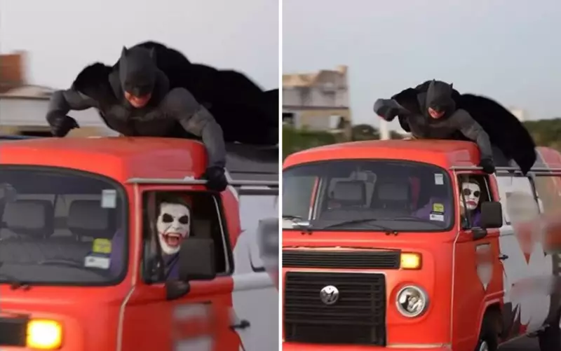 Kombi vira Batmóvel em Goiás: Cosplayers de Batman e Coringa roubam a cena nas ruas