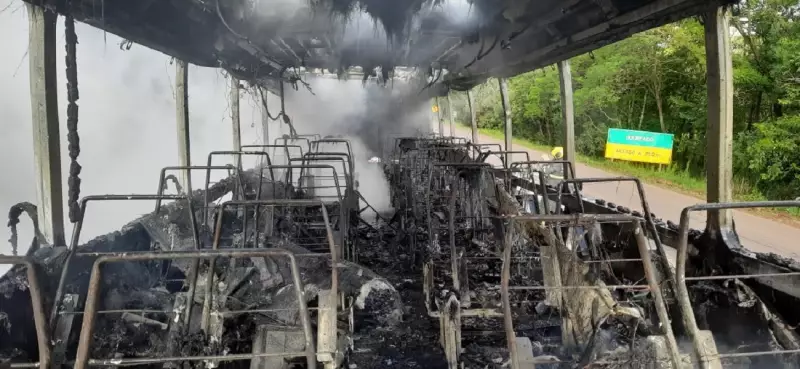 Ônibus pega fogo em rodovia de Palmeira das Missões; motorista escapa ileso em cena dramática