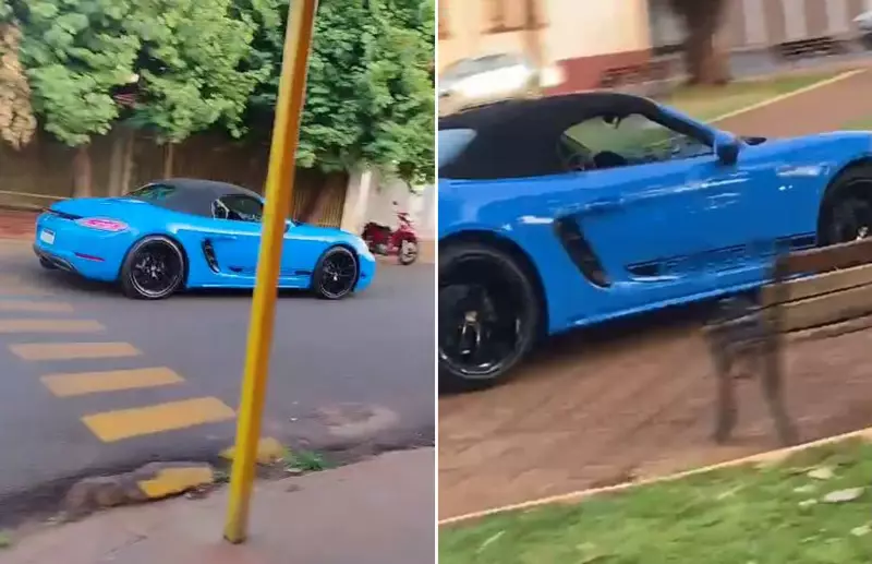 Porsche em Fuga Invade Praça e Faz Manobras Perigosas em Ipuã; Veja o Vídeo