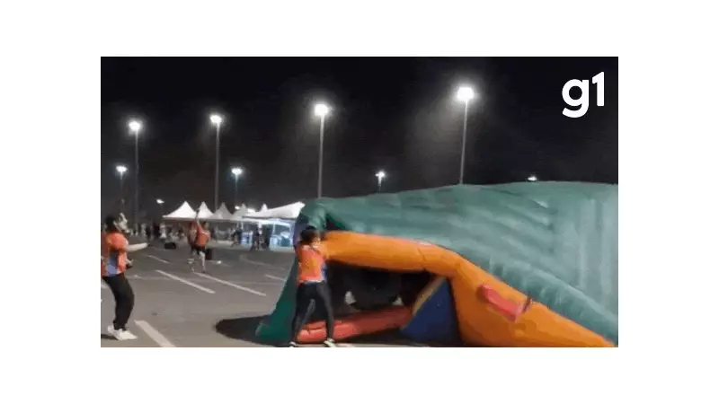 Ventania assustadora arrasta brinquedo inflável gigante e aterroriza moradores em Cuiabá | VÍDEO