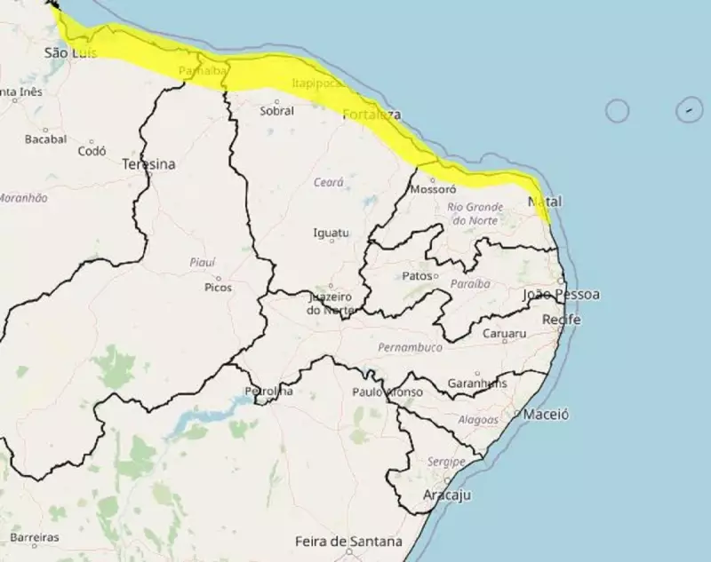 Ventos Fortes no RN: INMET emite alerta para litoral potiguar até terça-feira