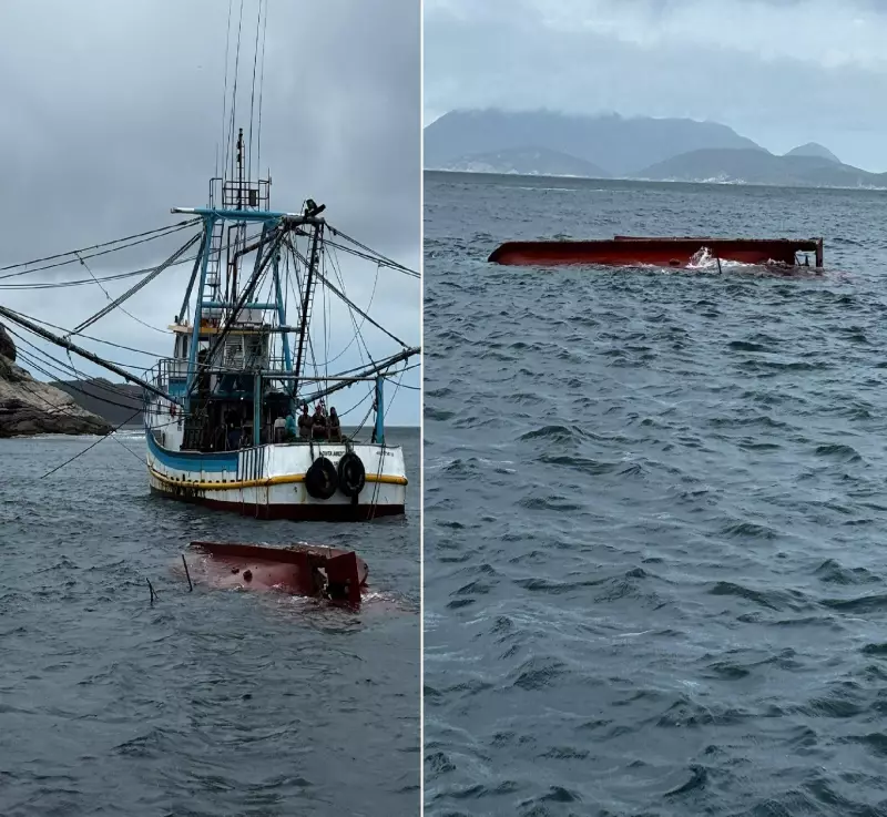 Acidente marítimo em Cabo Frio: embarcação atinge barco e afunda estrutura