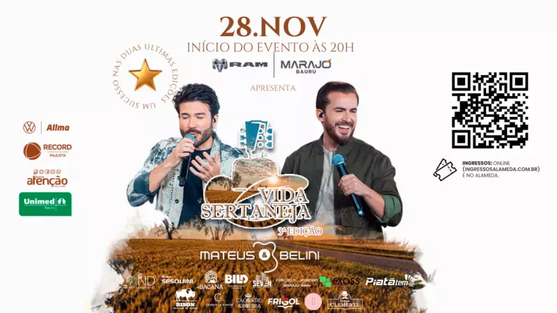 Alameda promove sertanejo raiz e rock em eventos especiais esta semana