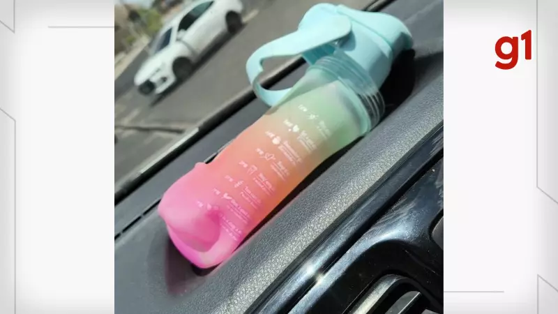 Calor de 37,4°C em Teresina deforma garrafa plástica em carro