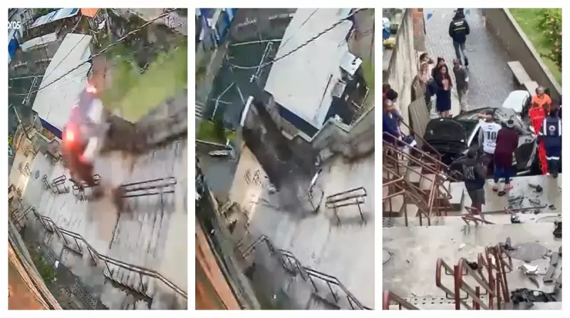 Carro despenca em escadaria após motorista passar mal na Zona Sul de SP