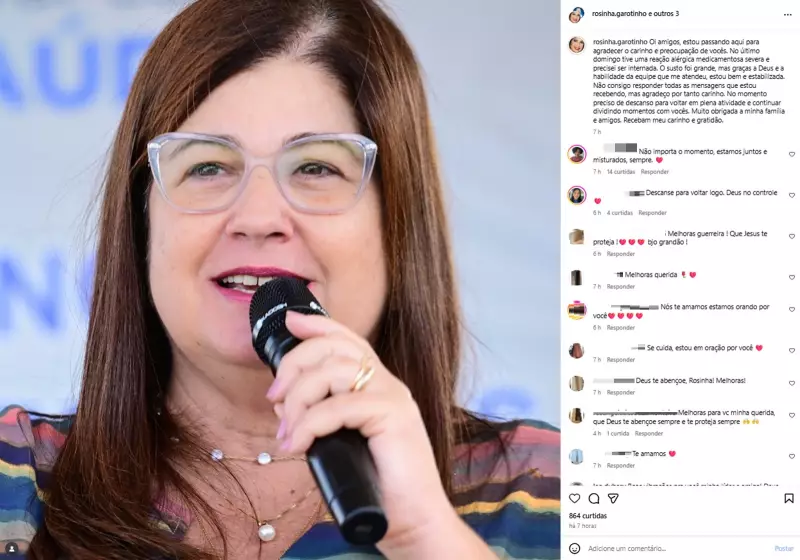 Ex-governadora Rosinha Garotinho internada após reação alérgica severa