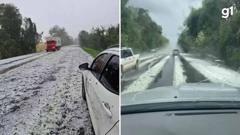 Granizo transforma rodovia em tapete branco no Norte do RS; veja imagens impressionantes