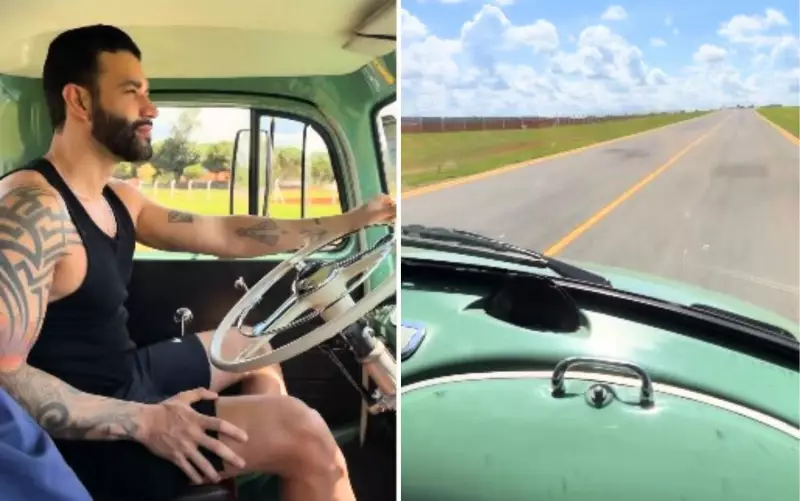 Gusttavo Lima diverte filhos com passeio em caminhão antigo na propriedade