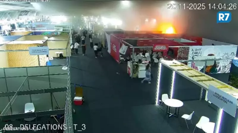 Incêndio na COP30: fogo consome estande em segundos em Belém