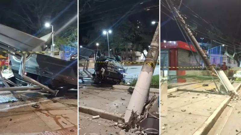 Motorista bêbado derruba poste e ponto de ônibus em Vitória