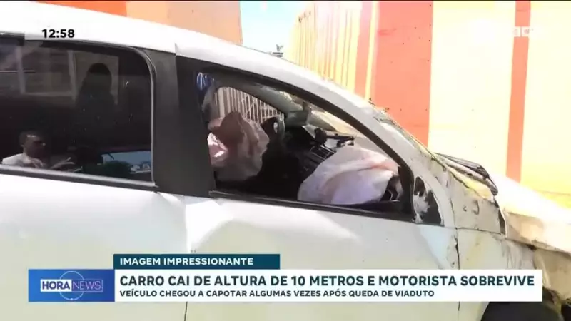 Motorista sobrevive a queda de 10 metros de viaduto com carro