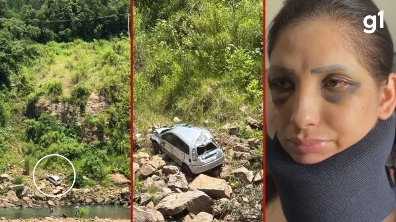 Mulher sobrevive após carro cair de 60 metros no RS: 'Nasceu de novo'