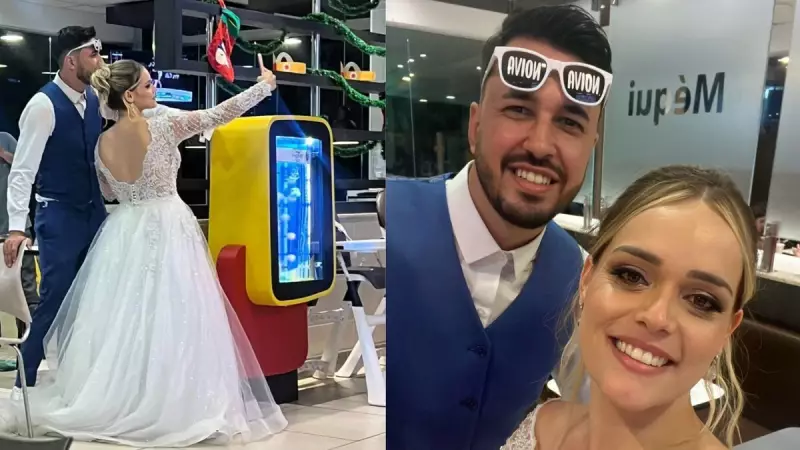 Noivos de Bauru viralizam ao irem de vestido e terno a fast-food após casamento