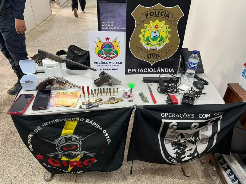 Operação conjunta prende 3 homens e apreende armas e drogas no Acre