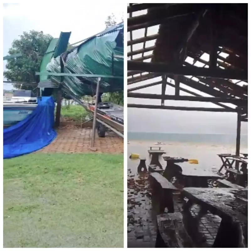 Vendaval causa destruição na praia de Três Marias em Minas Gerais