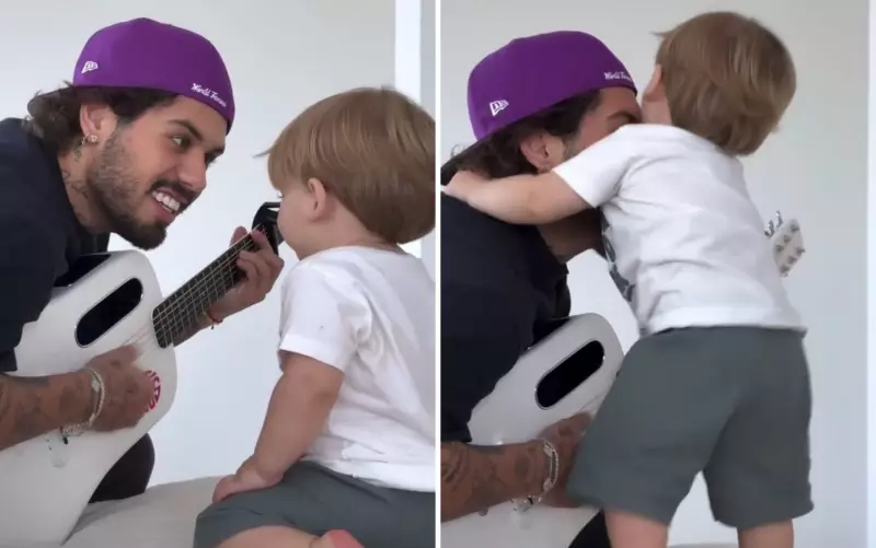 Zé Felipe emociona com abraço do filho José Leonardo de 1 ano