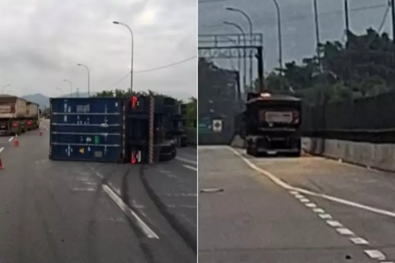 Acidente com carreta interdita faixas na Rodovia Cônego Domênico Rangoni, em Cubatão