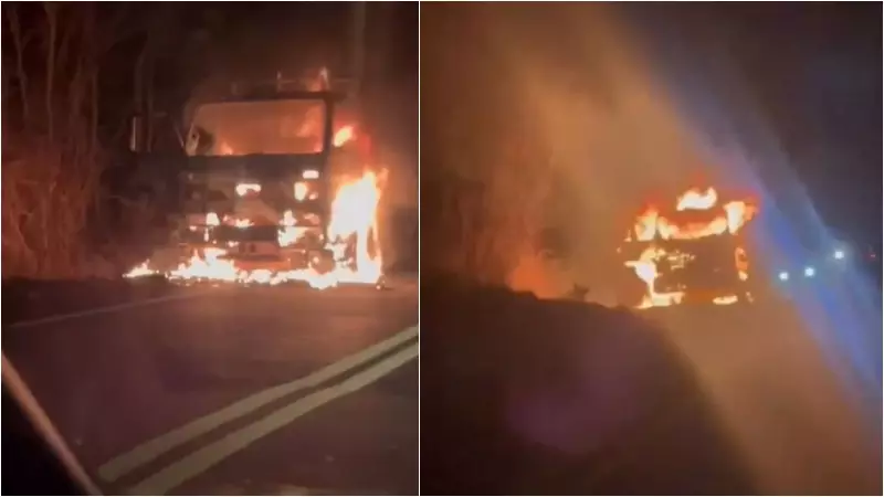 Caminhão com carga de estrume pega fogo na CE-366 no Ceará