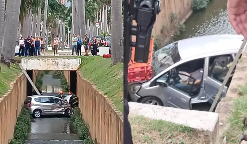 Carro cai em córrego após colisão com caminhão em Americana; motorista teve mal súbito