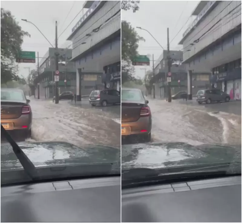 Chuva forte causa alagamento na Avenida Carlos Luz em BH nesta quarta
