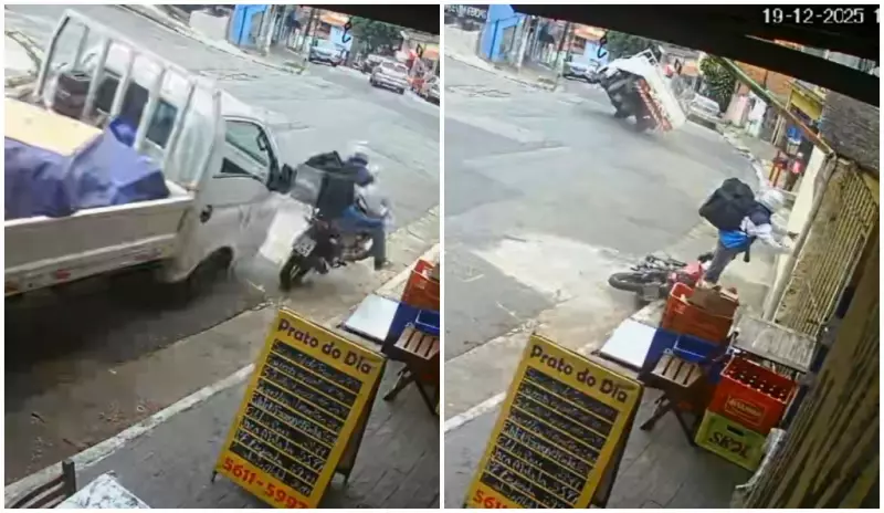 Entregador escapa por segundos de caminhão desgovernado em SP; veja vídeo