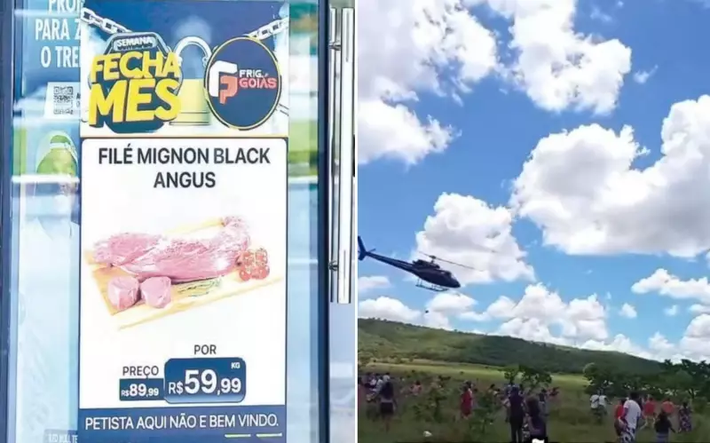 Frigorífico de Goiás distribui carne de helicóptero e tem polêmica com cartaz