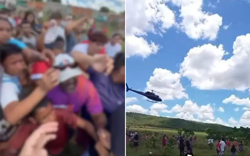 Frigorífico usa helicóptero para jogar carne em Aparecida de Goiânia após tumulto