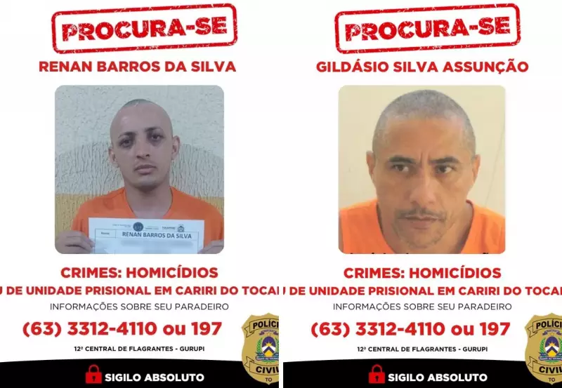Fuga em presídio de segurança máxima: serial killer e integrante do PCC foragidos no TO