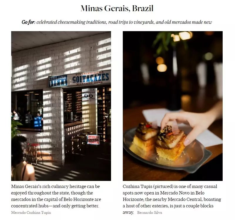Minas Gerais é eleito um dos 10 melhores destinos gastronômicos do mundo para 2026