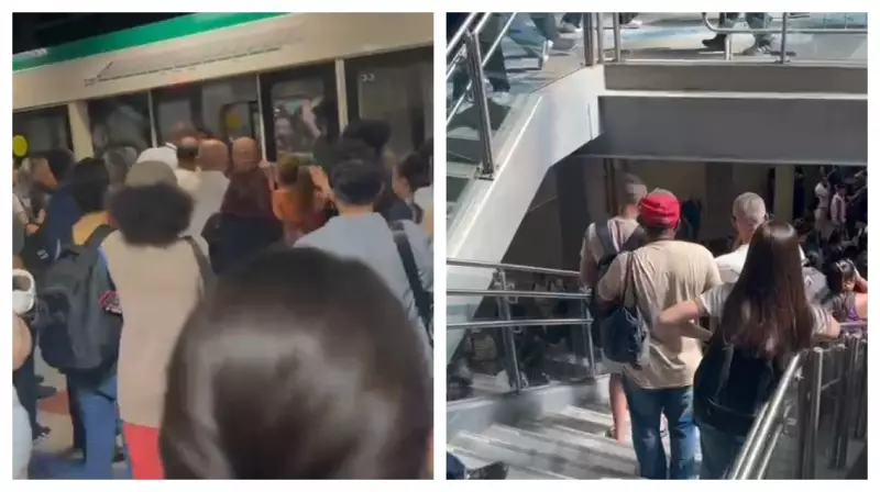 Passageiro fica preso em porta de metrô lotado após falha em trem em SP