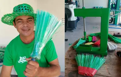 Gari da Paraíba fatura R$ 7,5 mil com máquina que transforma garrafas PET em vassouras