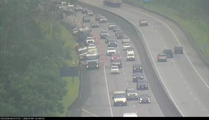 Acidente entre carro e guincho deixa ferido na Rodovia dos Tamoios, em Caraguatatuba