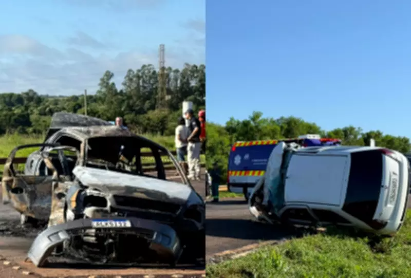 Acidente grave na BR-163 em Dourados deixa dois feridos e carro em chamas