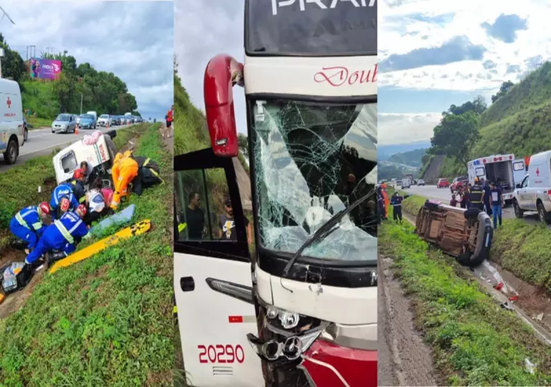 Ambulância é arremessada da pista após colisão com ônibus na BR-262, em Juatuba