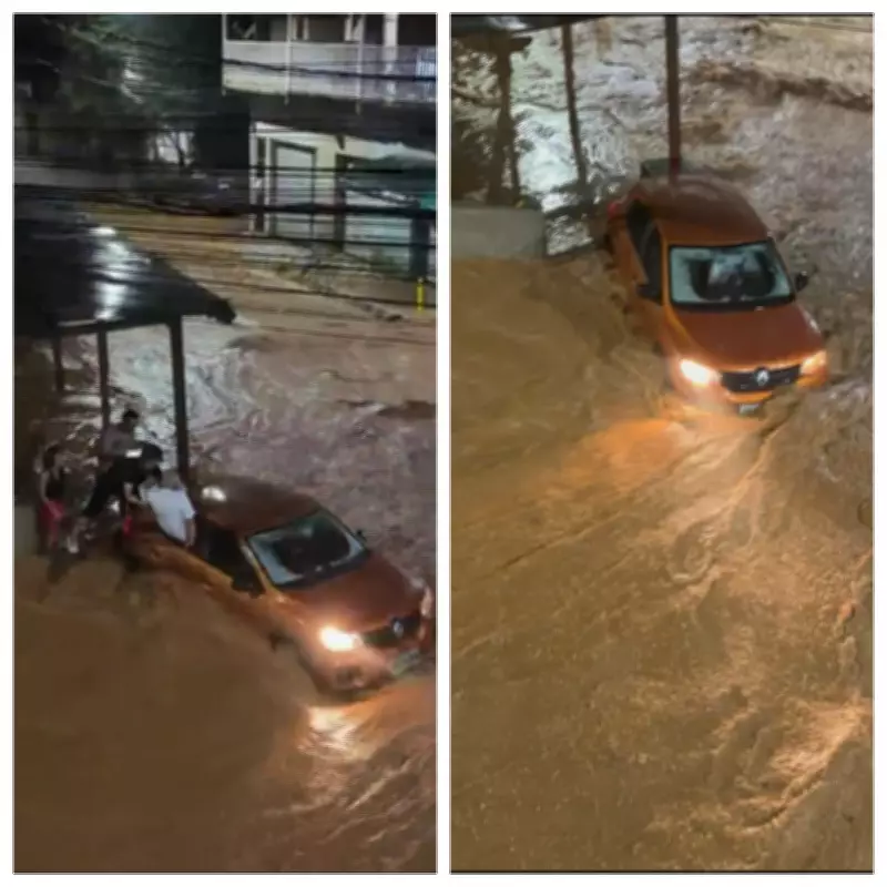 Carro é arrastado por correnteza em Santa Luzia; moradores resgatam motorista com segurança