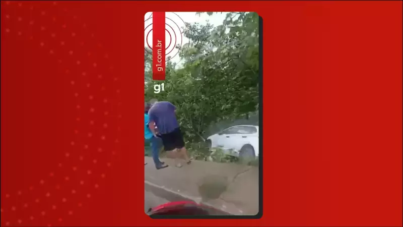 Carro cai em área de mata durante chuva intensa na Avenida do Turismo, em Manaus