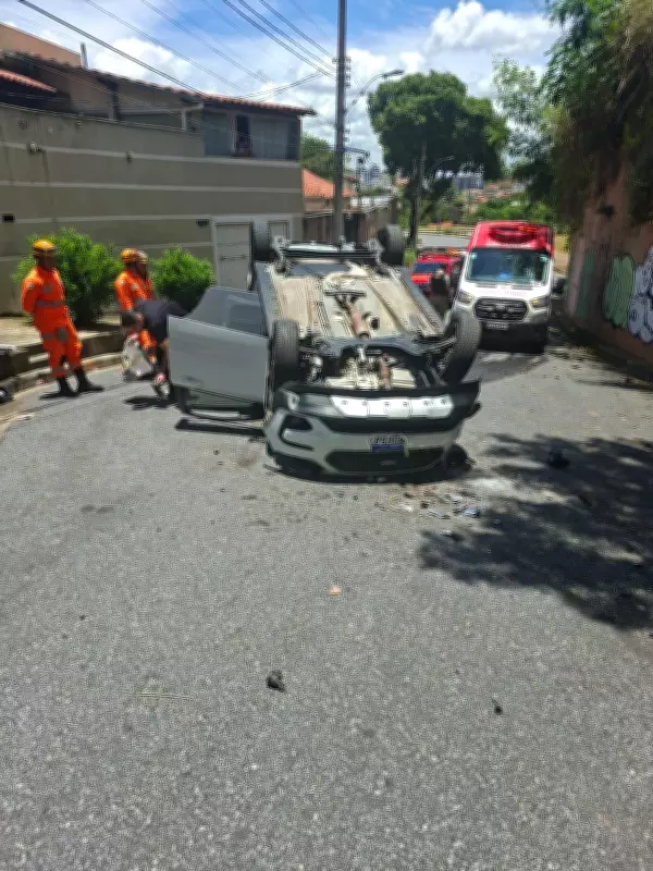Câmeras flagram carro despencando de 5 metros de altura em BH; mãe e filho de 2 anos estavam dentro
