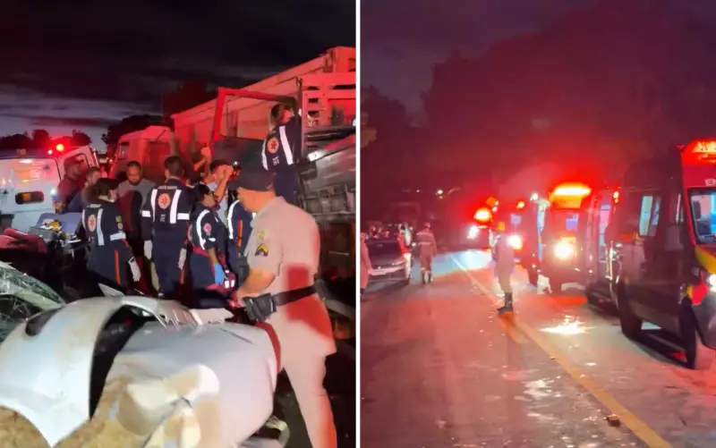 Colisão entre carro e caminhões na GO-219 deixa quatro mortos e quatro feridos em Goiás