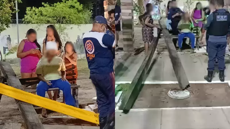 Estrutura de madeira desaba e fere mãe e filho no Parque da Cidadania em Teresina