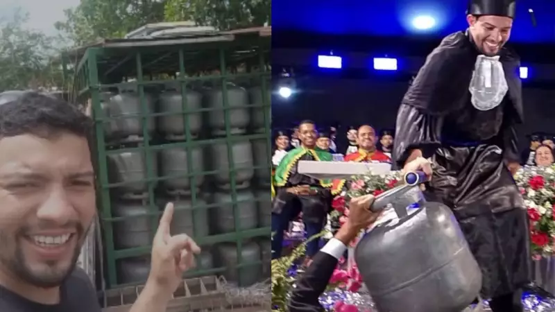 Estudante vendeu 100 botijões por mês para pagar faculdade de engenharia e leva símbolo à formatura