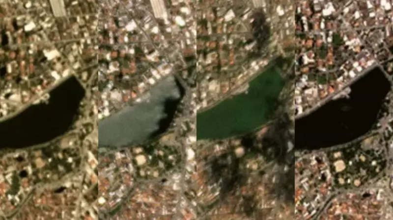 Imagens de satélite revelam mudança de cor no Açude Velho antes de mortandade de peixes em Campina Grande