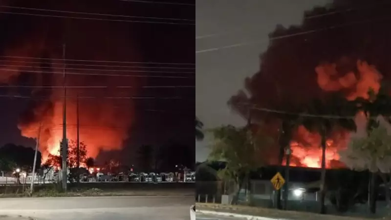 Incêndio de grandes proporções destrói galpão de fábrica de colchões em Maracanaú