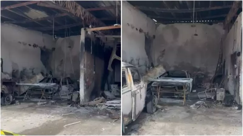 Incêndio em funilaria carboniza veículos em Várzea Paulista (SP)