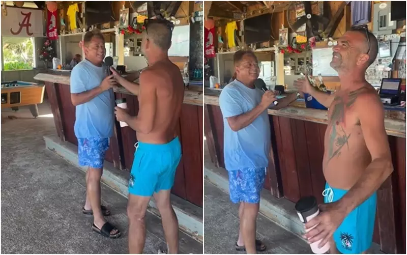 Leonardo canta 'Virtudes e defeitos' com gringos em bar das Bahamas