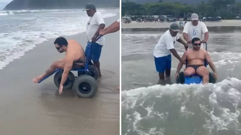 Médico cego e amputado emociona-se ao reencontrar o mar após 4 anos de acidente